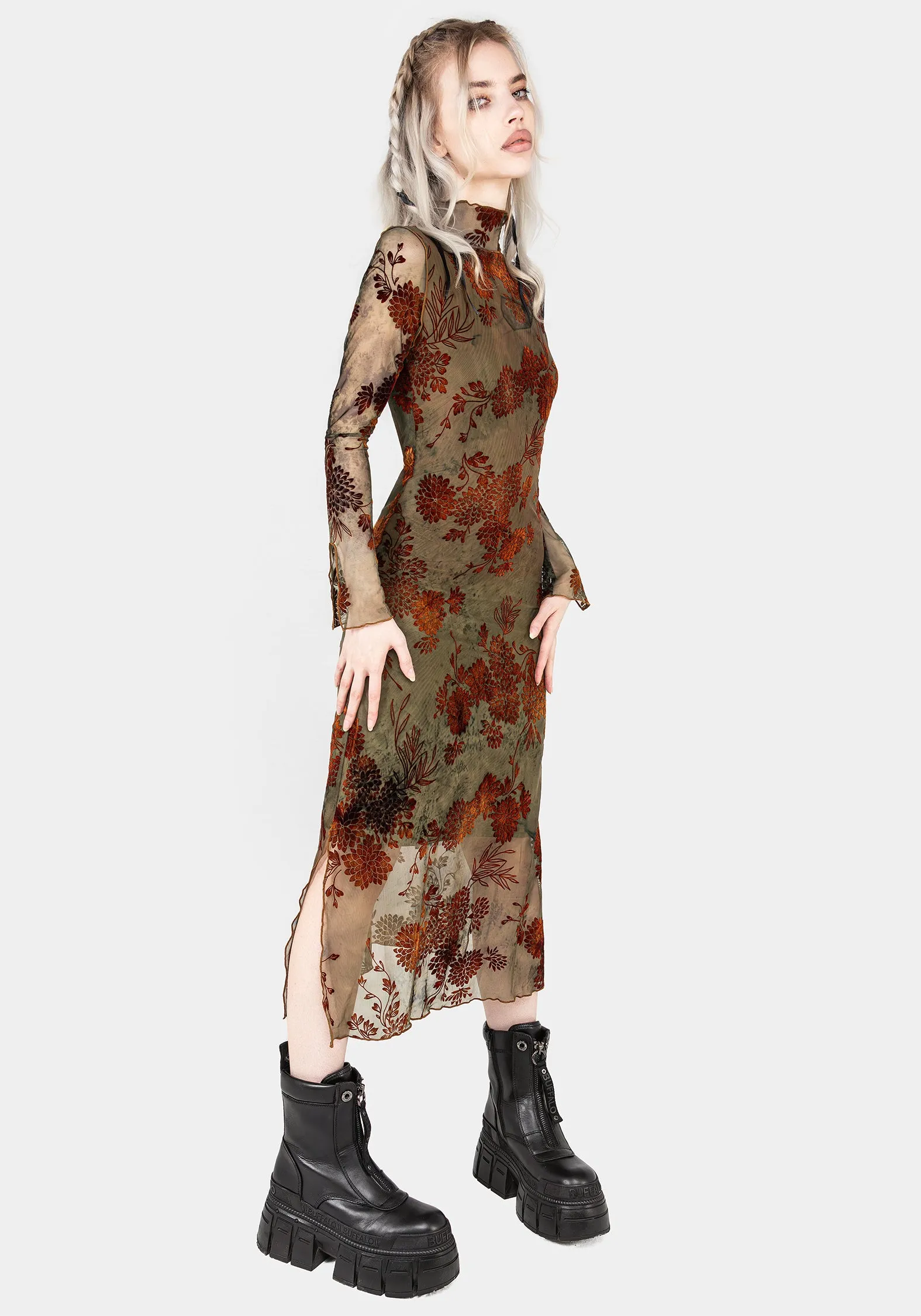 Street Chic Sea Scent Rosaleigh Flock Velour Mesh Midaxi Dress