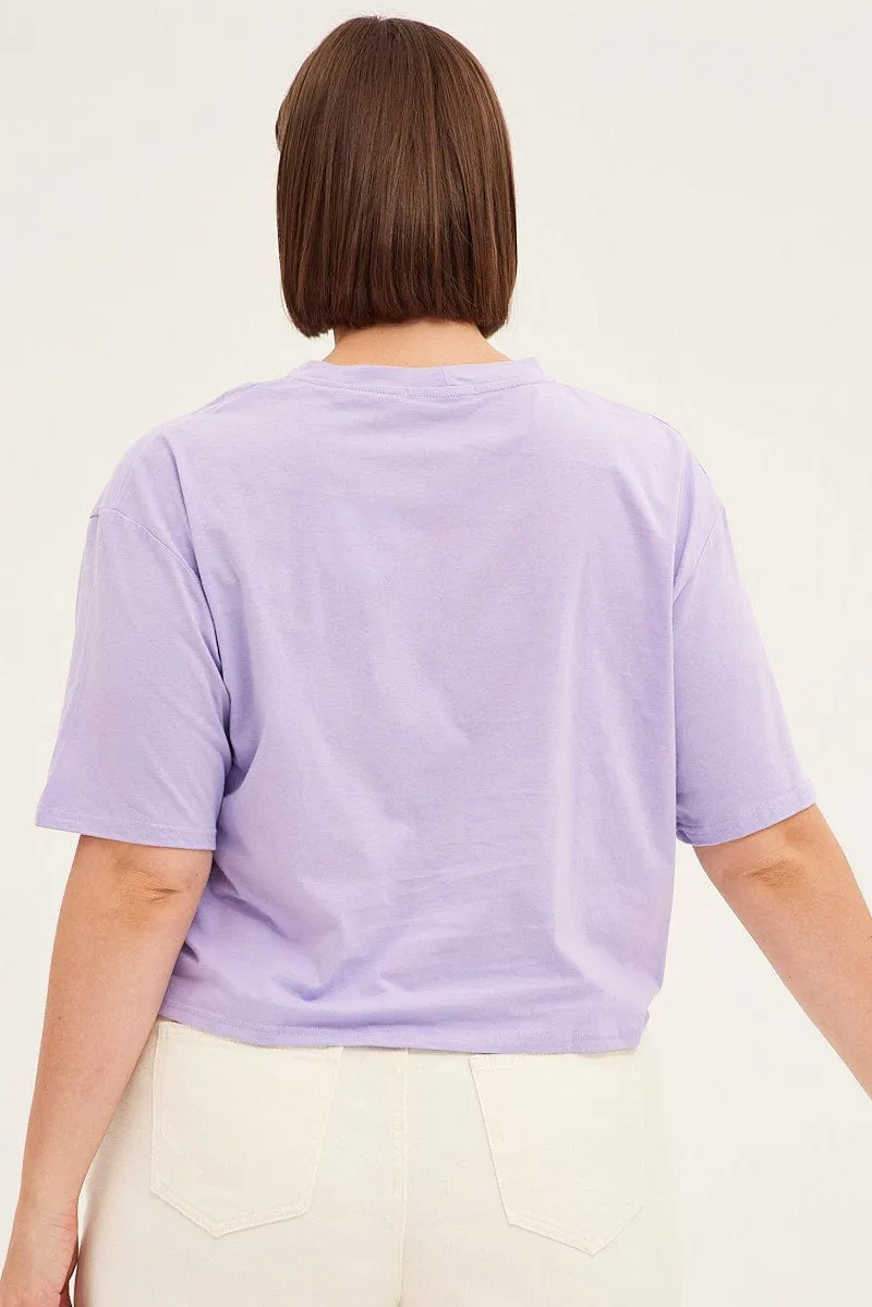 Purple Short Sleeve Los Angeles Crop T-shirt Bold Style windproof