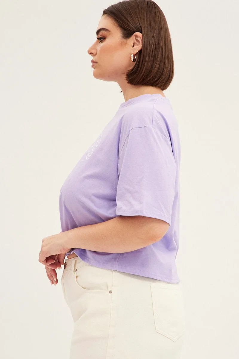 Relaxed Comfort Wear Urban Trend Look Purple Short Sleeve Los Angeles Crop T-shirt