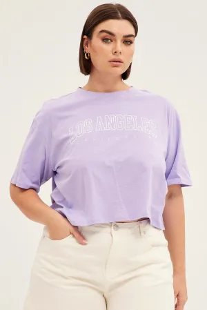 Purple Short Sleeve Los Angeles Crop T-shirt Abrasion Resistant Fabric