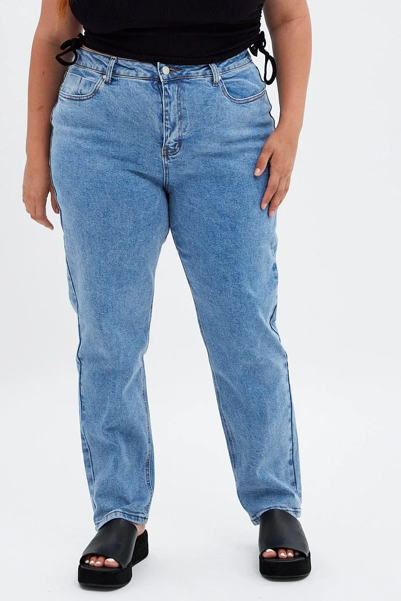 Blue Denim Mom Jean High Rise Minimalist Night Out Smooth