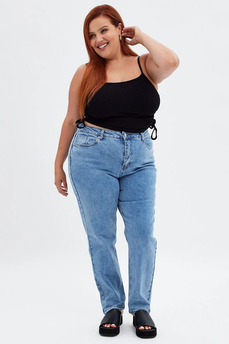 Blue Denim Mom Jean High Rise Everyday Party Look Creative Look Work Ready Lightweight