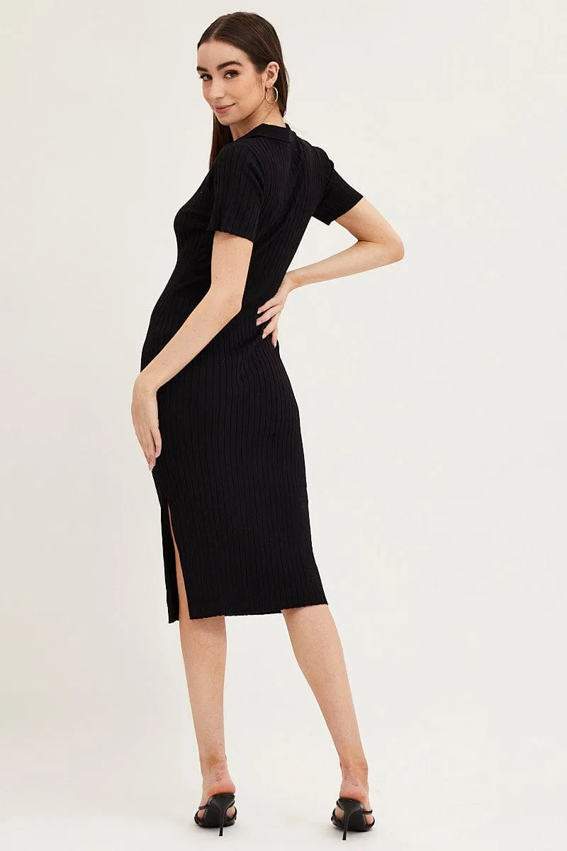 Black Bodycon Dress Short Sleeve Mini Knit BreathableFabric