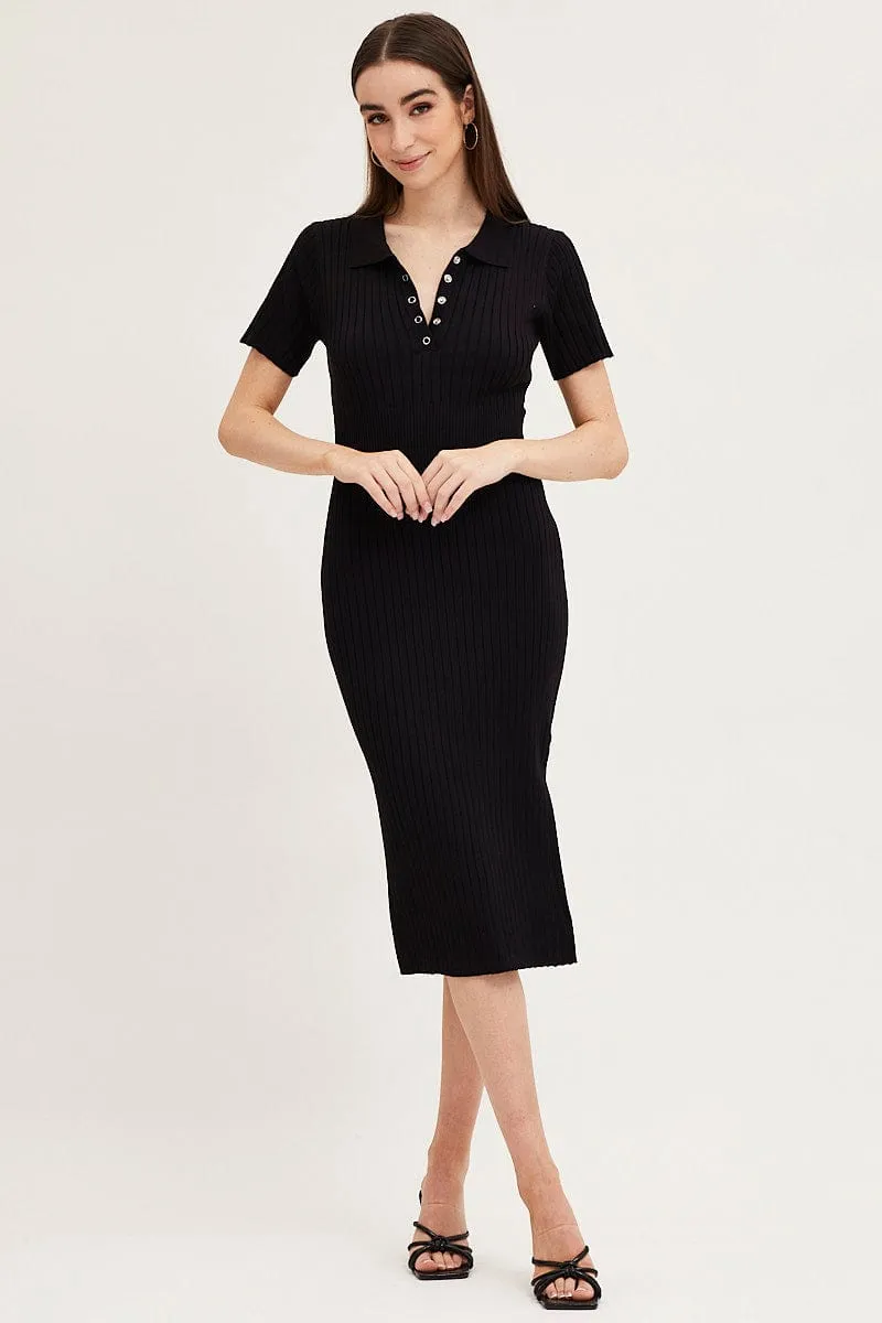 AbrasionResistantThread Vital Core Black Bodycon Dress Short Sleeve Mini Knit