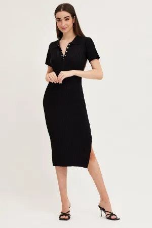 Black Bodycon Dress Short Sleeve Mini Knit Nature Base