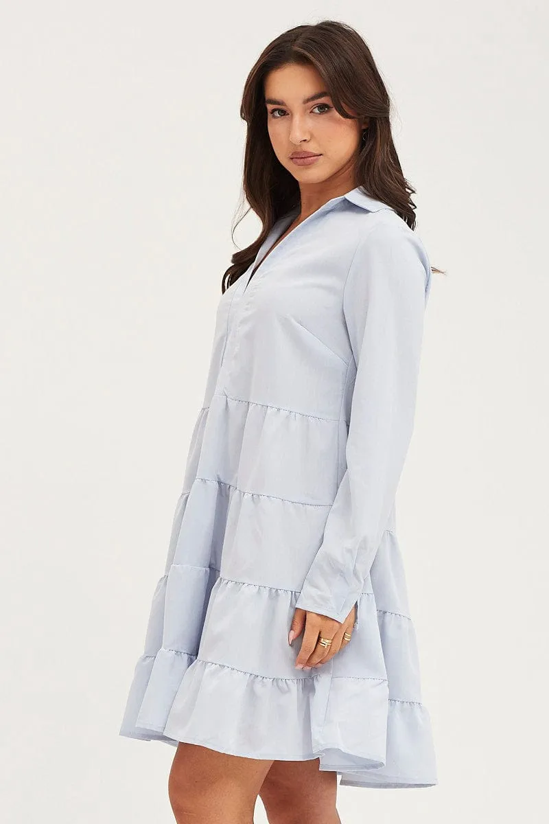 Blue Skater Dress Long Sleeve Mini Timeless Fashion