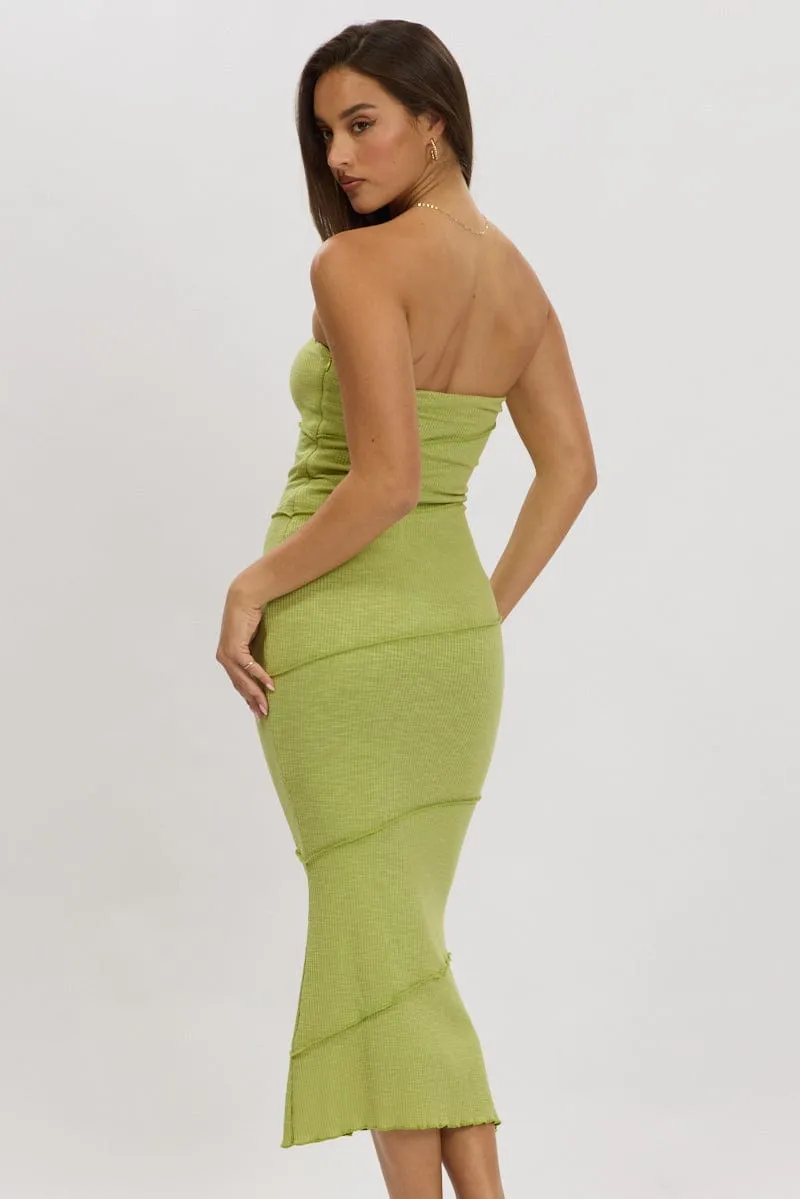 Green Bodycon Dress Midi Strapless StretchFit Effortless Fashion