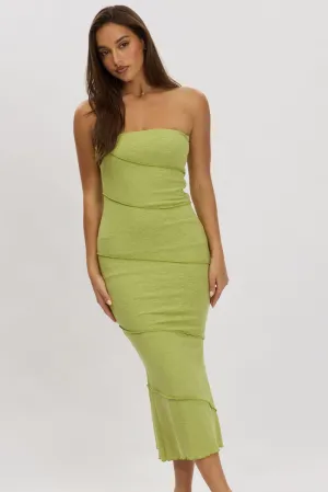 Green Bodycon Dress Midi Strapless Winter Wear