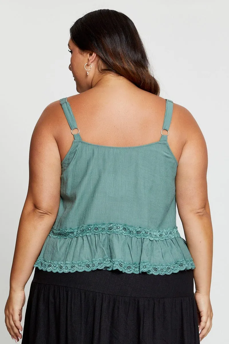 Quick Wear FlexibleCuff Green Singlet Top Coral Lace Insert Pintuck