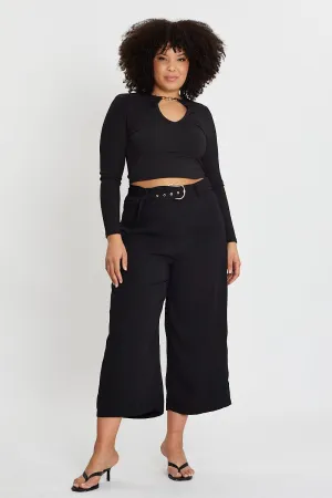 Comfort Fit Everyday Comfort Black Wide Leg Pants High Rise Waist Tie