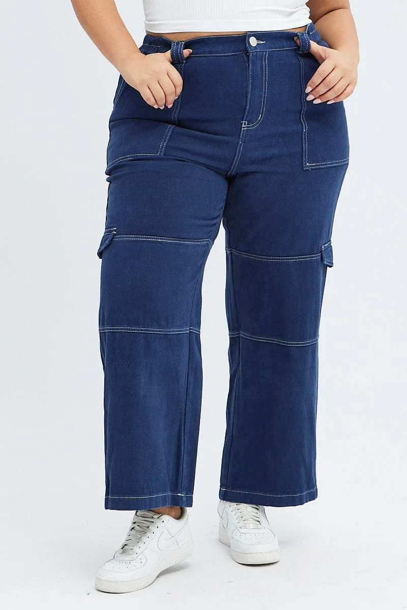 Blue Cargo Denim Jeans High Rise Smooth Lightweight Autumn Days Parent Style