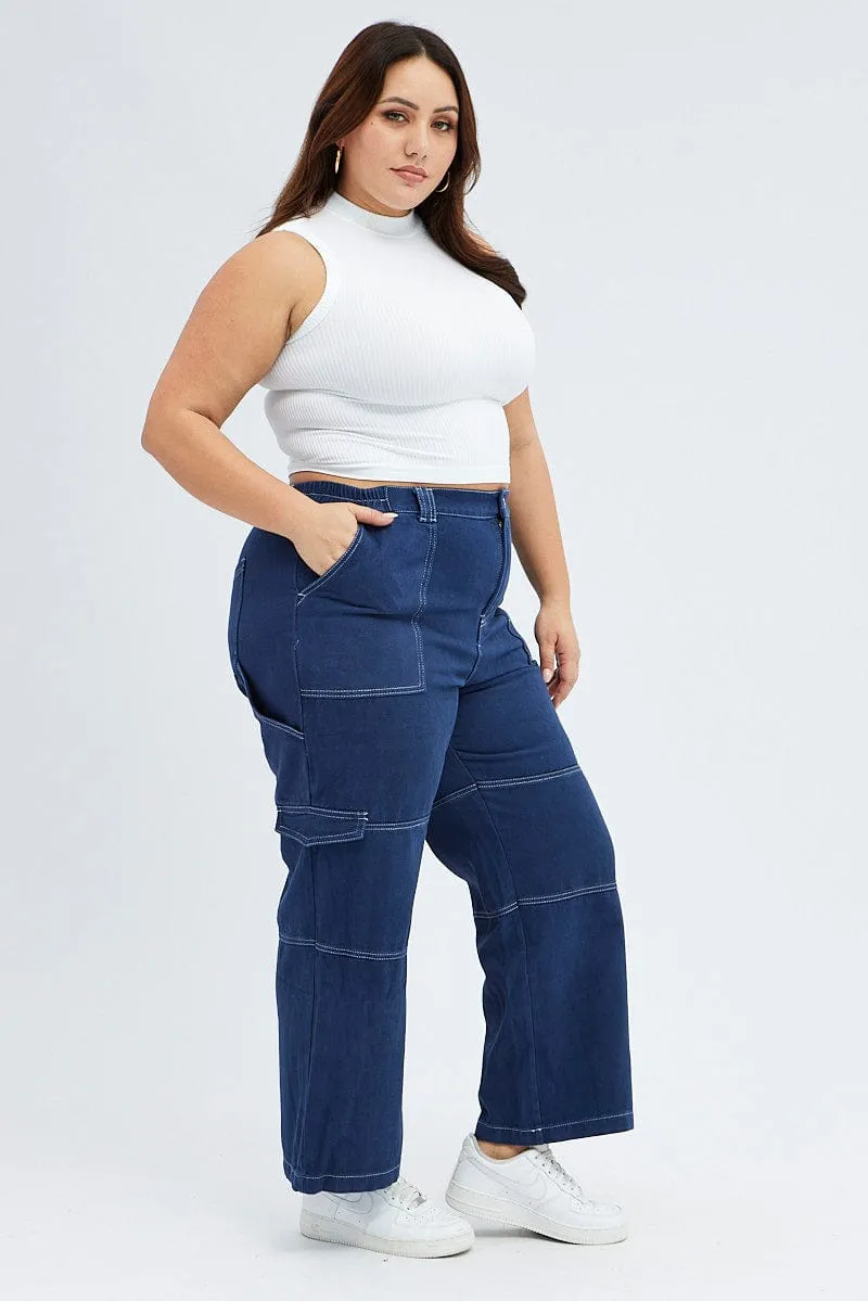Blue Cargo Denim Jeans High Rise Athlete Fit Elegant Stylish Vibes