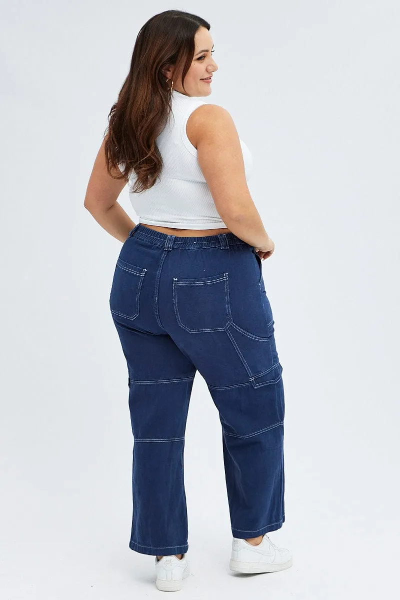 Fashion Lover Versatile Low Effort Blue Cargo Denim Jeans High Rise