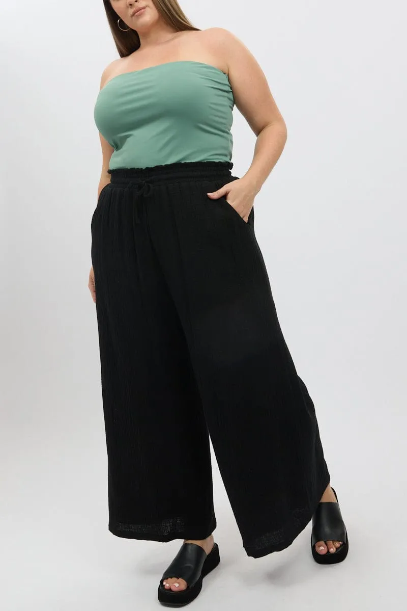Black Cheesecloth Lined Wide Leg Pants ReflectiveTrim