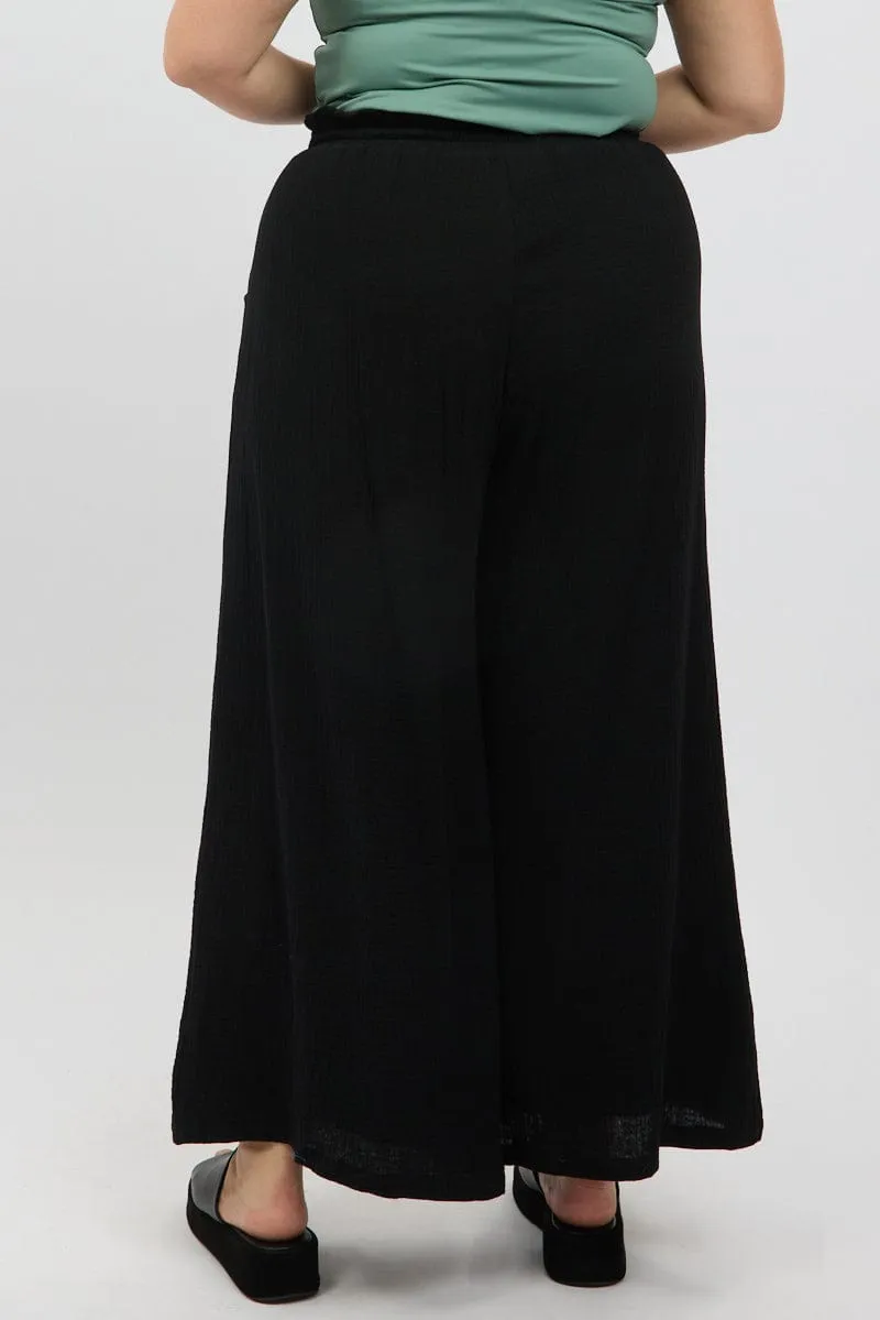 SecureClosureSystem Black Cheesecloth Lined Wide Leg Pants