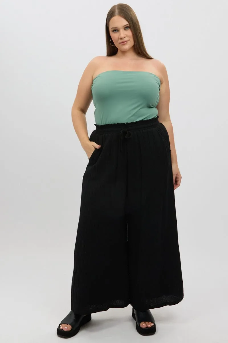 stain guard Black Cheesecloth Lined Wide Leg Pants