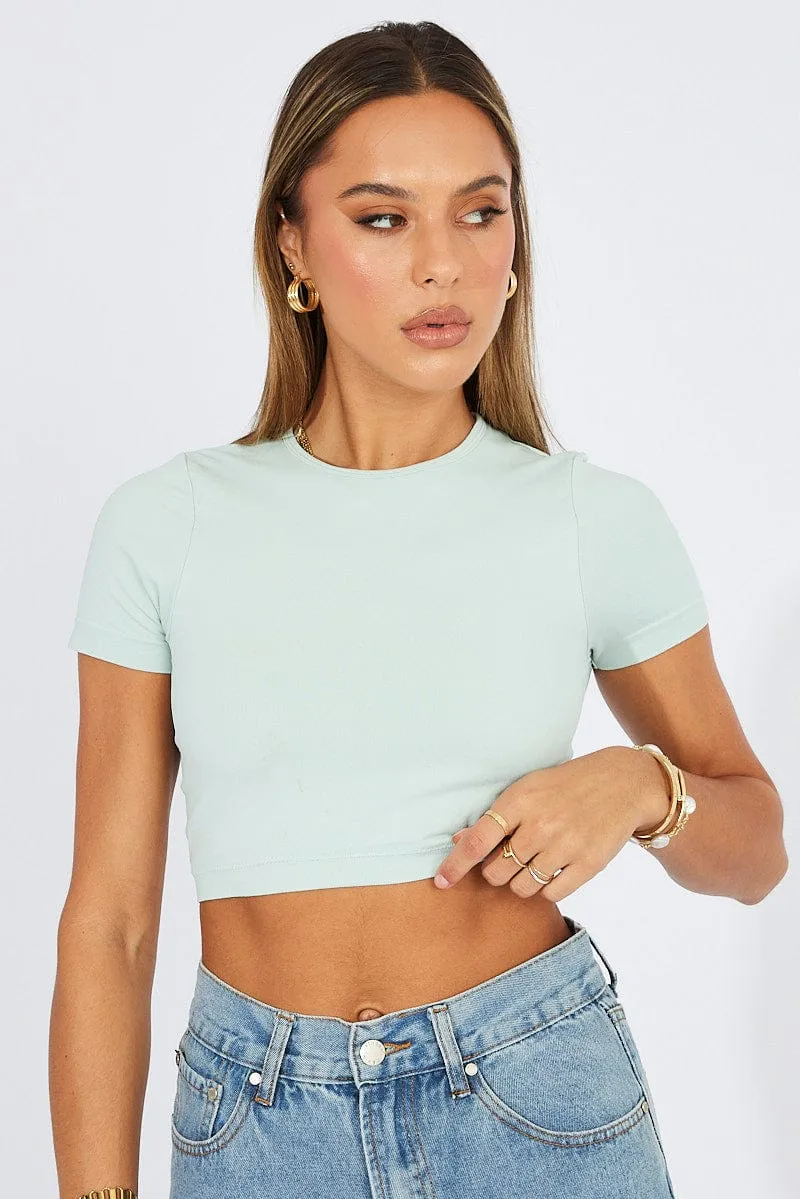 Fashion Dress Vision Fit Green T-Shirt Short Sleeve Crew Neck Seamless