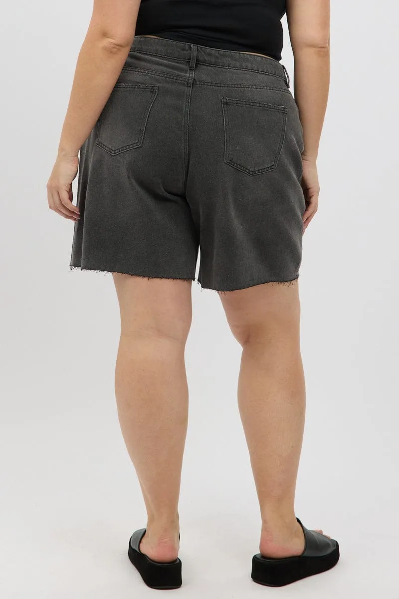 Grey Bermuda Jorts Mid Rise QuickDry Material