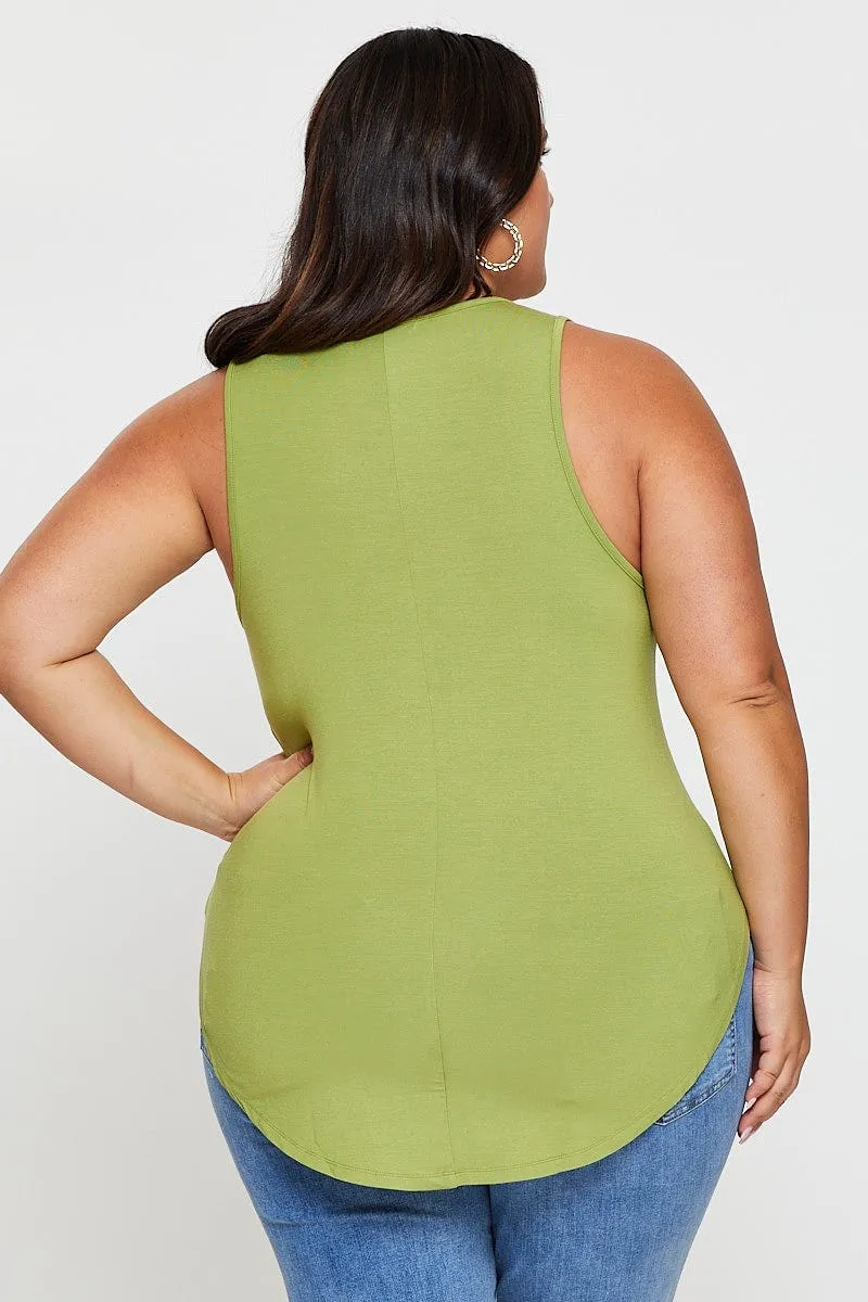 Green Tank Top V-neck Sleeveless Roomy Design Young Edge