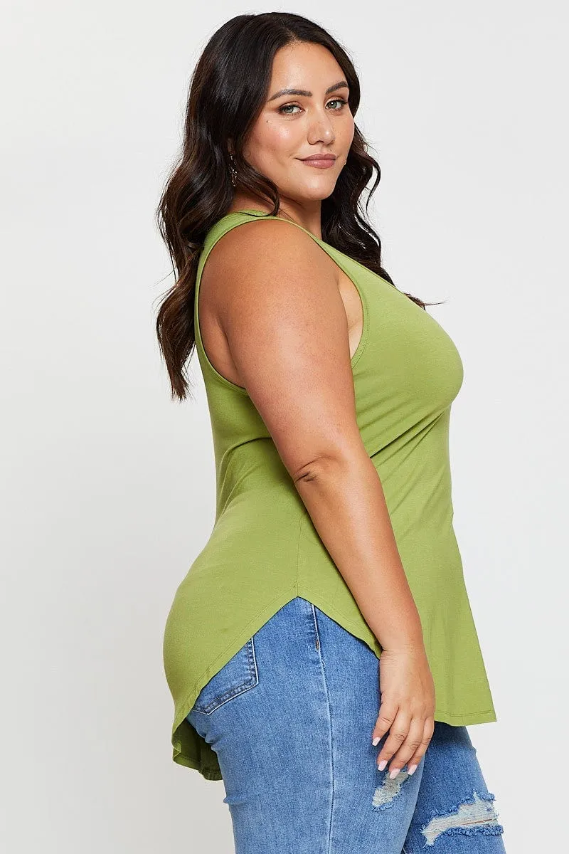 Green Tank Top V-neck Sleeveless VersatileCuff