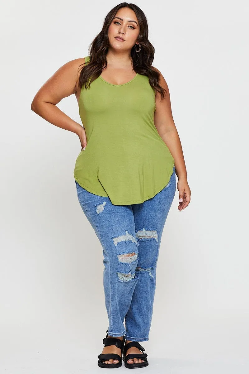 Timeless Look Green Tank Top V-neck Sleeveless