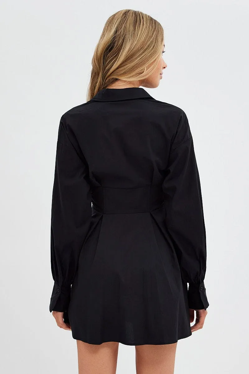 Easy Style Black Shirts Dress Long Sleeve Poplin