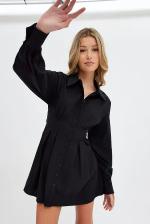 High End Black Shirts Dress Long Sleeve Poplin