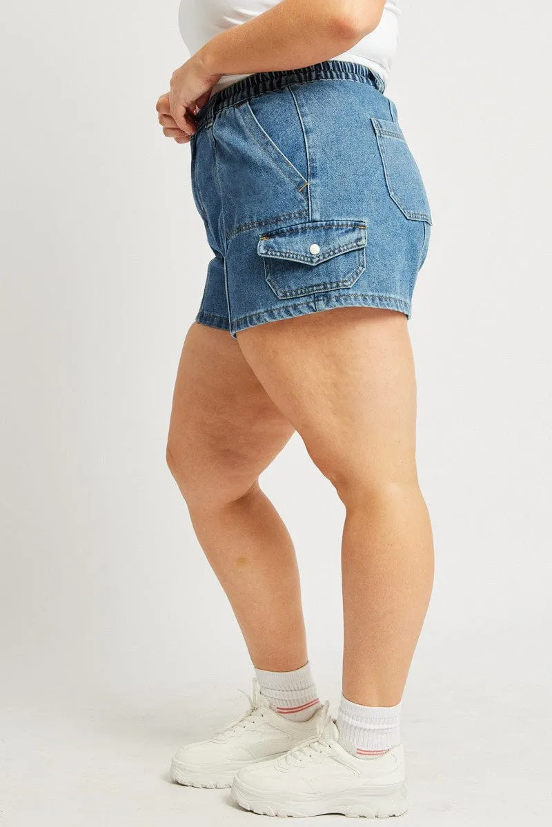 Shine Fit MoistureManagement Technology Denim Cargo Shorts High Rise