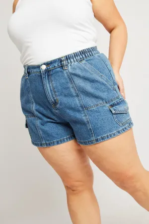FlexibleElasticity Denim Cargo Shorts High Rise