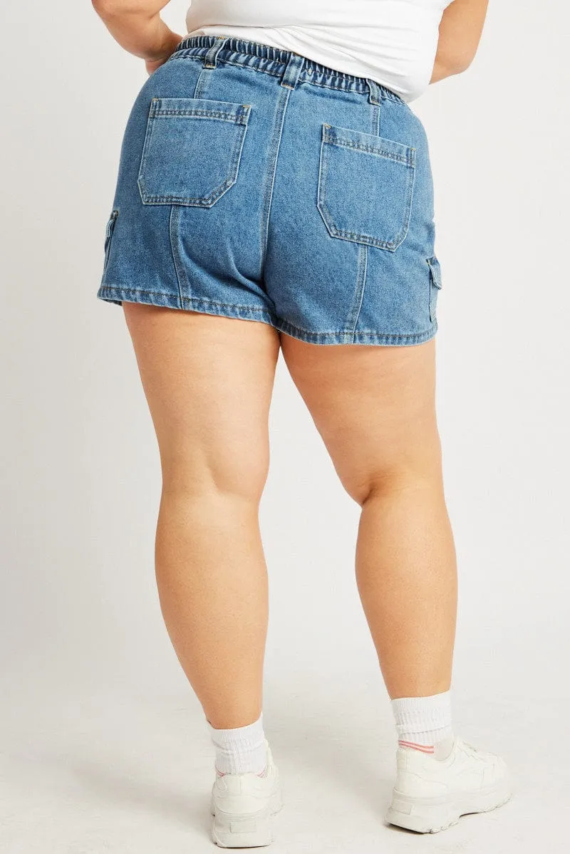 Denim Cargo Shorts High Rise Date Vibe