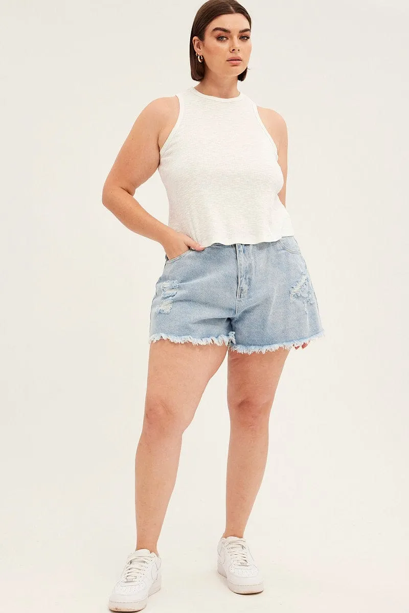 White Tank Top Sleeveless Crew Neck mesh ventilation