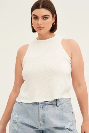 Bold Fashion White Tank Top Sleeveless Crew Neck