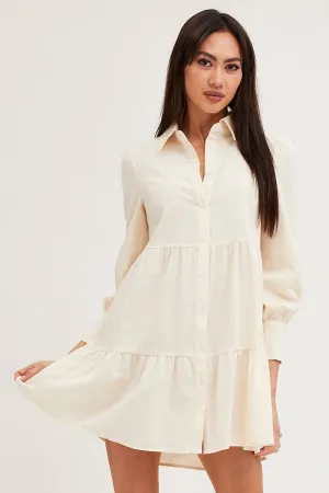 Antibacterial lining Everyday Wear Beige Shirt Dress Long Sleeve Button Front