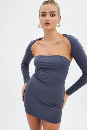 Grey Strapless Dress And Bolero Set Nylon LowMaintenanceFabric New Yorker