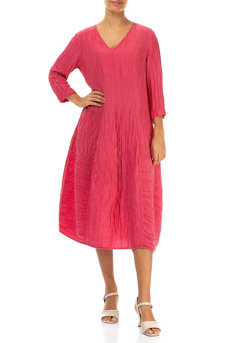 Eco Wear V-Neck Crinkled Raspberry Silk Linen Dress