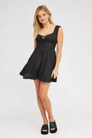 Black Fit and Flare Dress Sleeveless Lace Trim DurableWeave
