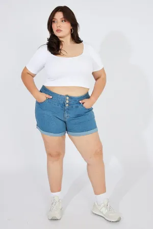 Denim Skinny Denim Shorts High Rise 3 Buttons Commute Ease