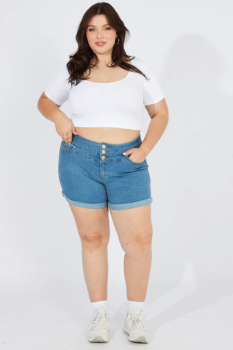 Wave Core Denim Skinny Denim Shorts High Rise 3 Buttons