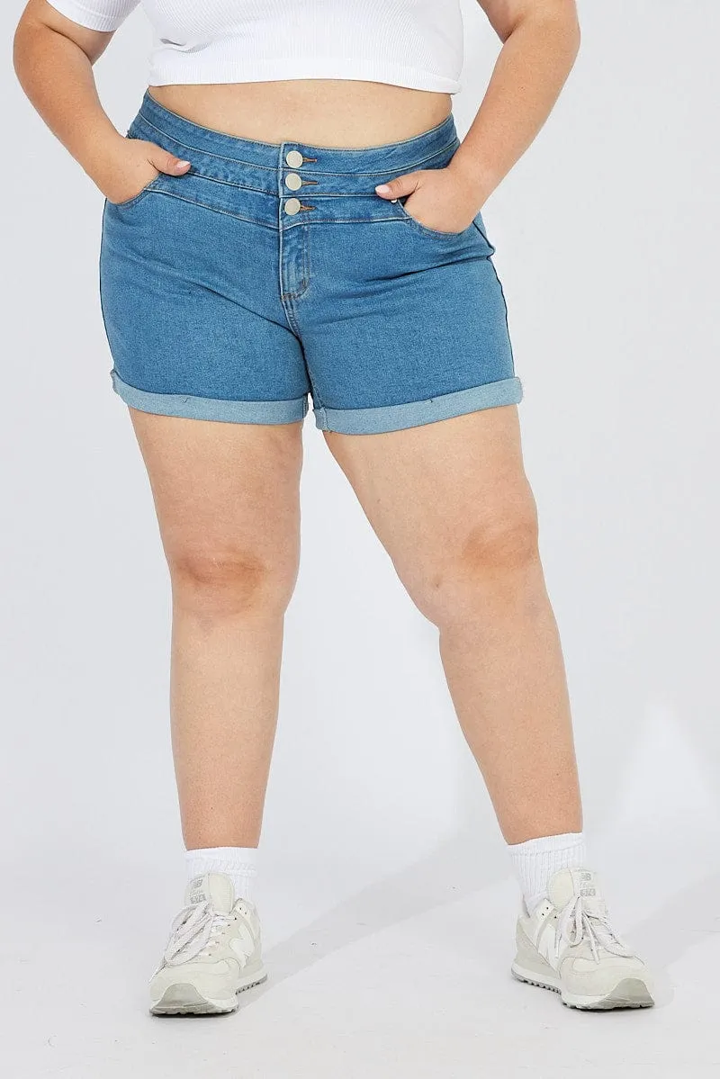 Denim Skinny Denim Shorts High Rise 3 Buttons Spark Mood Boho Free