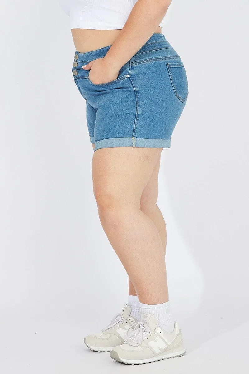 Denim Skinny Denim Shorts High Rise 3 Buttons Seasonal Style VersatileCuff