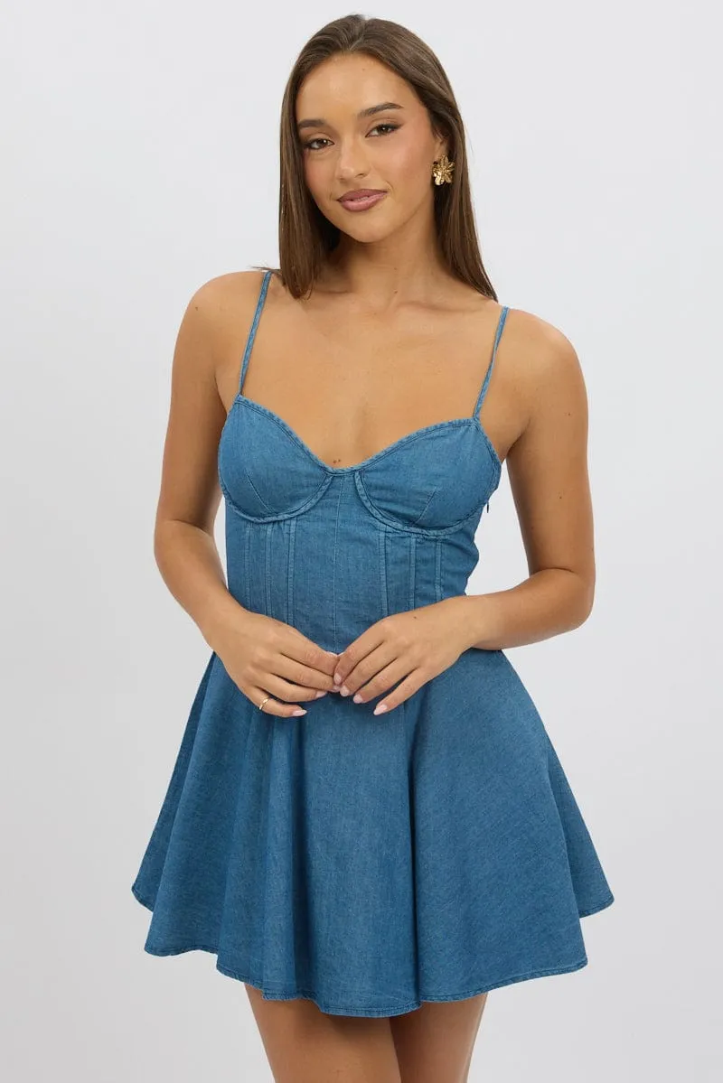 CompactPackability Blue Fit And Flare Dress Mini