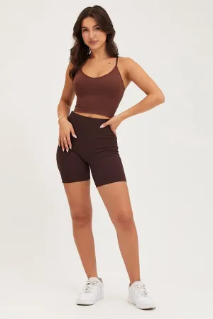 Brown Crop Singlet Top Seamless Versatile Clothing FlatlockStitching