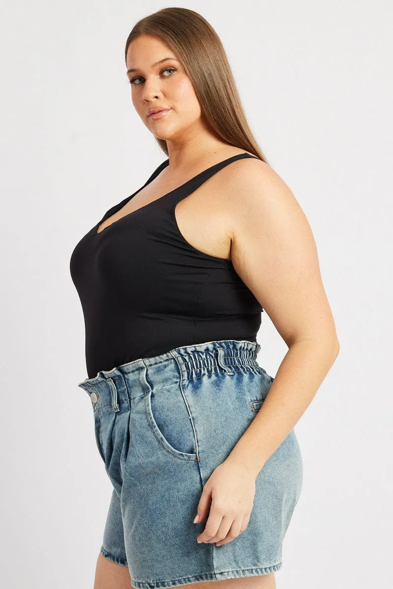 Black Tank Top V Neck Supersoft Cyber Glow