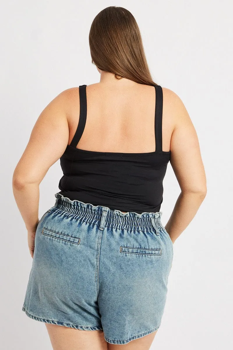 Black Tank Top V Neck Supersoft Flexible Waistline NoSlipGrip