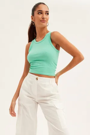 Green Racer Back Tank Pearl Tone