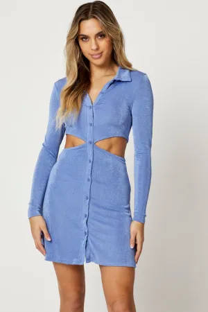 Loose Fit AdjustableHemline Purple Button Front Cut Out Dress