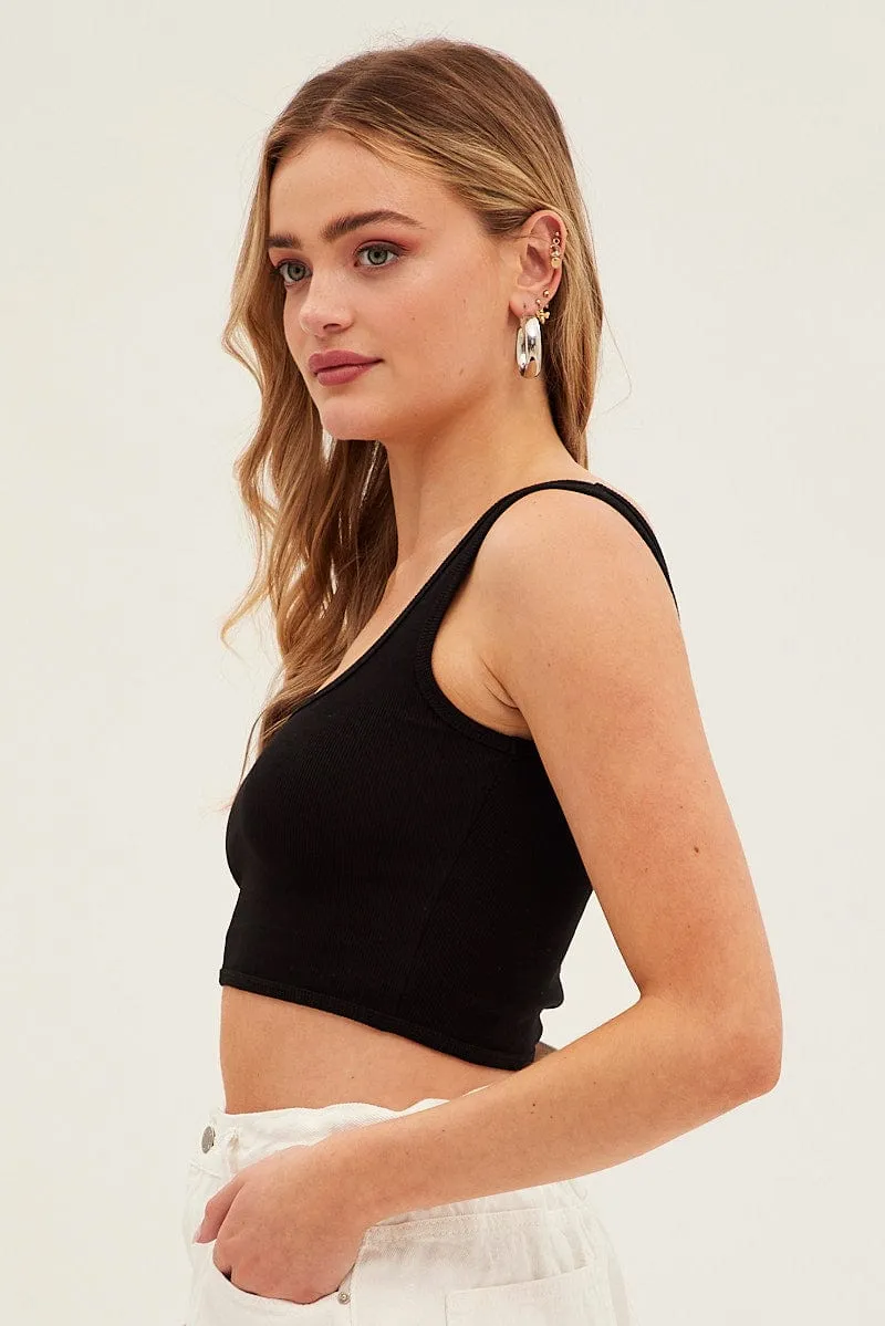 Eco Core Black Crop Tank Top Scoop Neck