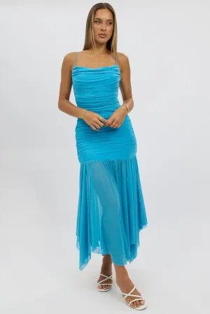 Blue Bodycon Dress Singlet Maxi Elastic cuffs