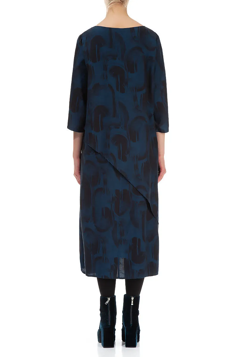 Water Soul Training Fit Layered Side Navy Paintwave Silk Bamboo Dress