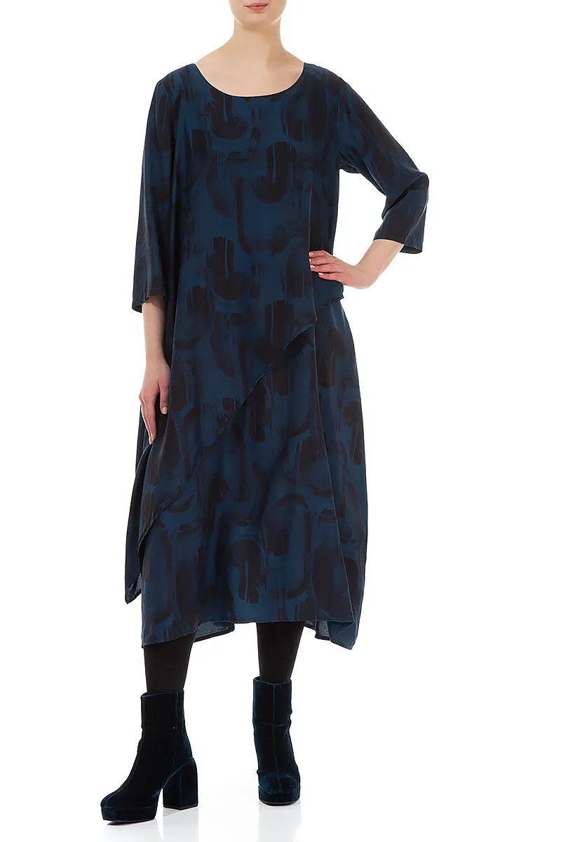 Classic Suit Layered Side Navy Paintwave Silk Bamboo Dress